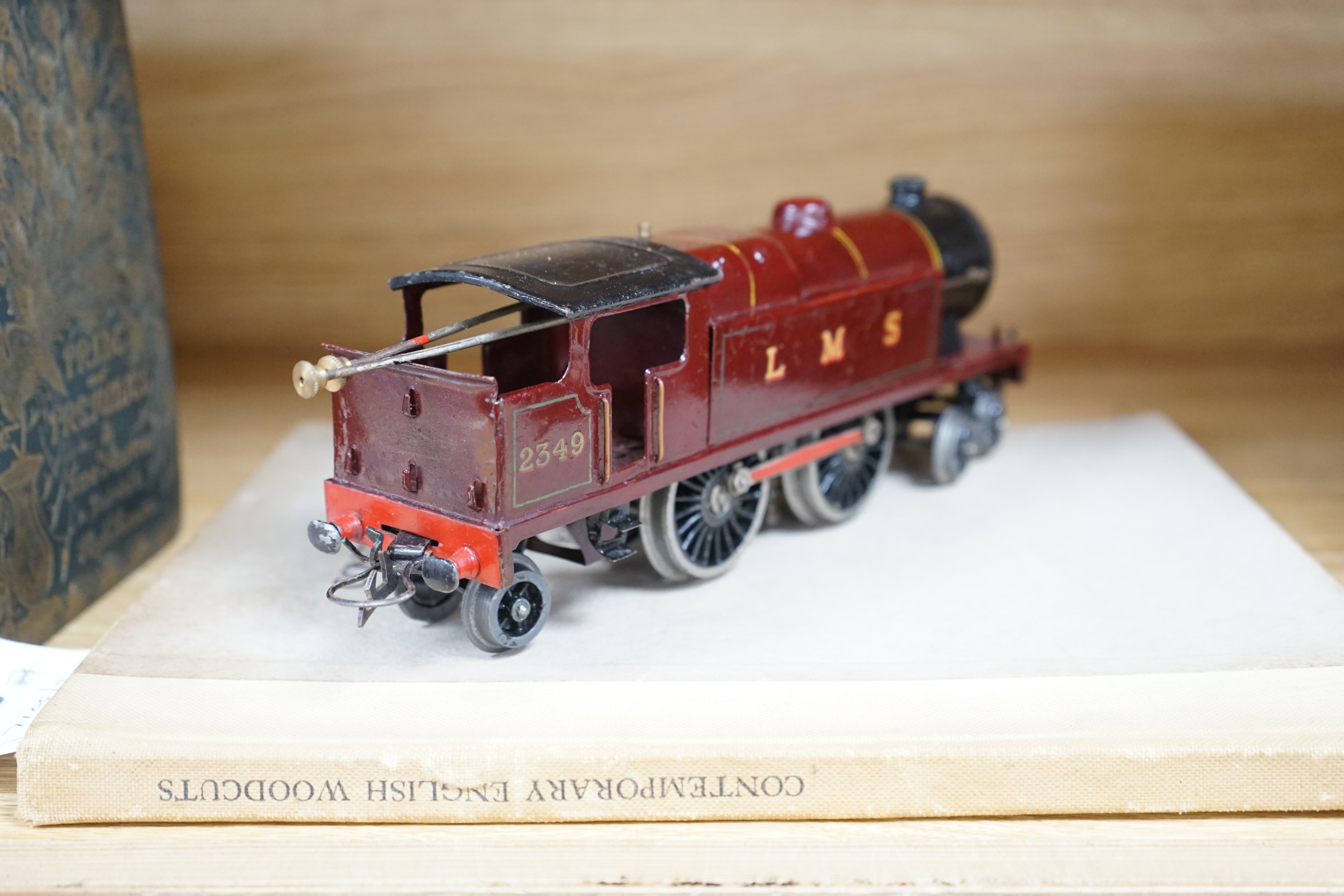 A Hornby gauge O train collection including No. 2 LMS clockwork tank locomotive no. 2349, largely pre-war